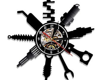 Laser Cut Auto Repair Shop Vinyl Record Wall Clock Drawing File