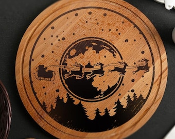 Laser Engraving Christmas Decoration Flying Santa Claus coaster Vector