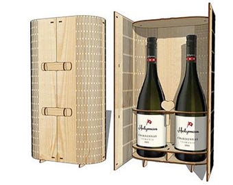 Laser Cut Double Wine Box Wooden Two Bottle Wine Gift Box 3mm Plywood Vector