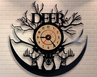 Laser Cut Deer Animals Art Vinyl Record Clock Template Drawing Vector File
