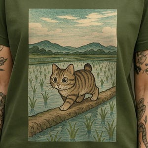 Japanese Cat T-Shirt: Vintage Anime Streetwear Tee