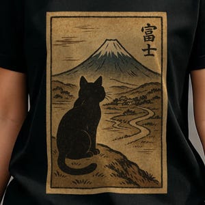 Japanische Katze T-Shirt: Berg Fuji Anime T-Shirt, Katzenliebhaber Geschenk