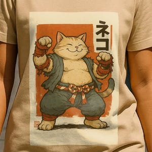 Martial Arts Cat T-Shirt: Anime Kitten Japan Streetwear
