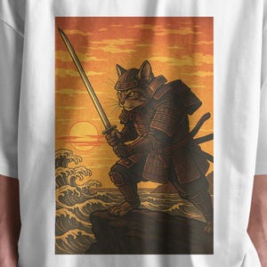 Samurai Cat T-Shirt: Japanese Anime Kitten Tee, Cat Lover Gift
