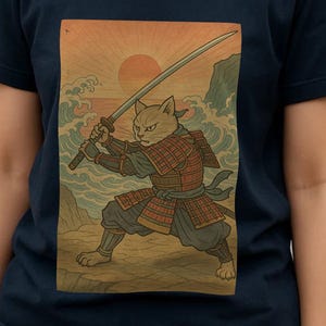 Samurai Cat T-Shirt: Japanese Anime Kitten Tee, Cat Lover Gift