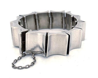 Bracciale in argento sterling Antonio Pineda: design modernista massiccio con impronta digitale