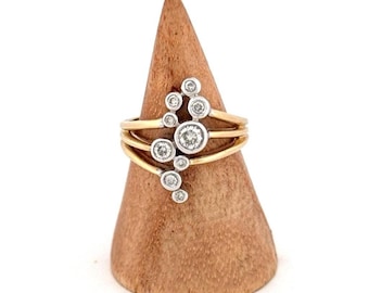 Anello a bolla con diamanti in oro 14 carati: design a viaggio verticale, taglia O