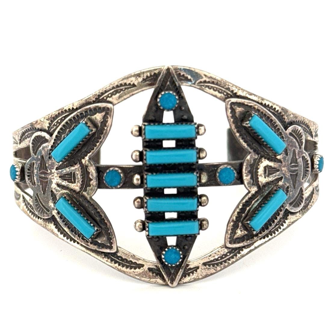 Vintage Navajo Turquoise and Sterling Silver Butterfly Cuff  display picture 1