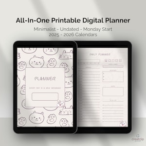 Cute Cats Digital Planner Set | A4 Printable PDF | Undated All-in-One Organizer | Kawaii Cat Planner | Instant Download | Minimalist Journal