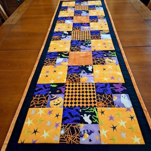 Handmade Quilted Reversible Patchwork Halloween Table Runner