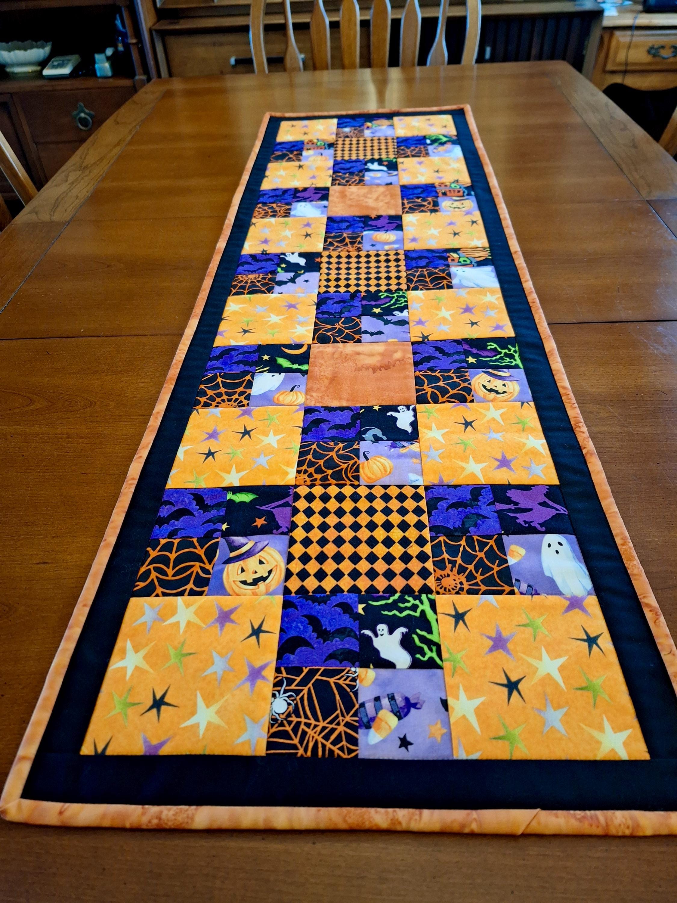 Handmade Quilted Reversible Patchwork Halloween Table Runner