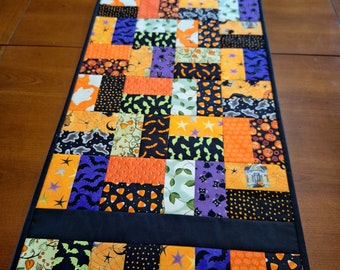 Handmade Quilted Reversible Patchwork Halloween Runner in Vibrant Colors, PayPal payments preferred