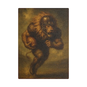 Majestic Lion Football Wall Art – Regal Sports Animal Painting | American Football Fantasy Poster | Bold Decor for Men or Game Room