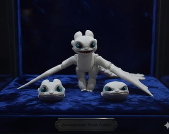 Articulated Pearl White Sky Dragon - 3D Printed Flexible Celestial Drake - Shimmering Fantasy Creature Fidget
