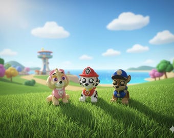 Paw Patrol 3D Printed Chase, Skye, and Marshall Figures - 80mm Tall
