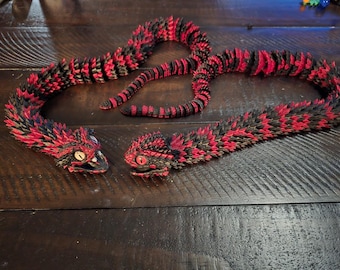 Articulated Bush Viper Snake – 3D Printed Realistic Flexi Fidget Toy – One-of-a-Kind Glass Eyes – Reptile Lover Gift & Desk Decor