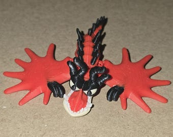 Articulated Red Spiked Dragon - 3D Printed Flexible Fire-Drake - Mythical Horned Serpent Fidget Toy