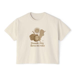 Argentina Mate Sun Map Accordion Women's Boxy Tee - A donde voy llevo mi raiz, Shirt, T-Shirt, Gift for Her, Graphic Tee, Argentina Shirt