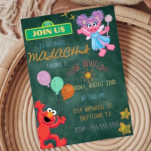 Sesame Street birthday invitation. Elmo, Abby digital invite.