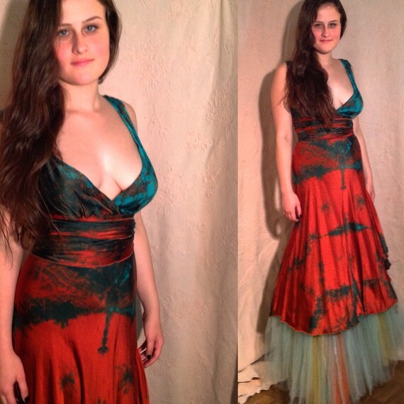 Turquoise Green Copper Boho Chic Wedding Dress With Crinoline Etsy