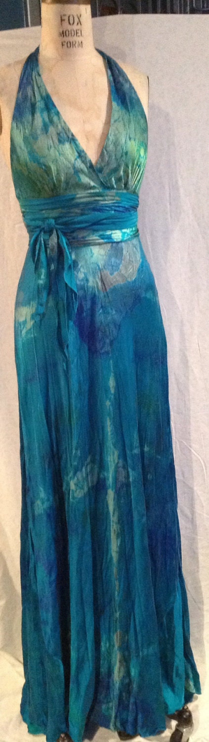 Turquoise ocean blue reserve for silk Halter wedding dress | Etsy