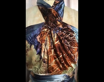 Gold bronze blue Nicole halter dress tie dye wedding dress fall mother of the bride boho fall wedding