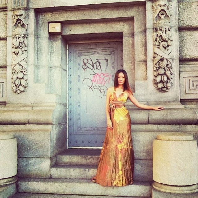 Gold and bronze wedding dress halter style boho bridal gown Etsy