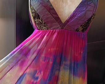 Hand-Painted Silk Chiffon Dress: Boho Chic, Woodland Tie-Dye, Island Wedding Guest