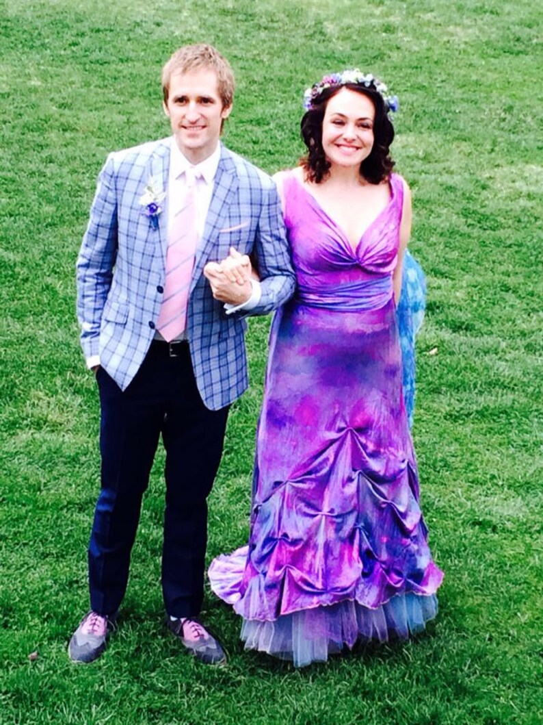 Blue Purple Lavender Silk Wedding Dress Henry Style With Etsy