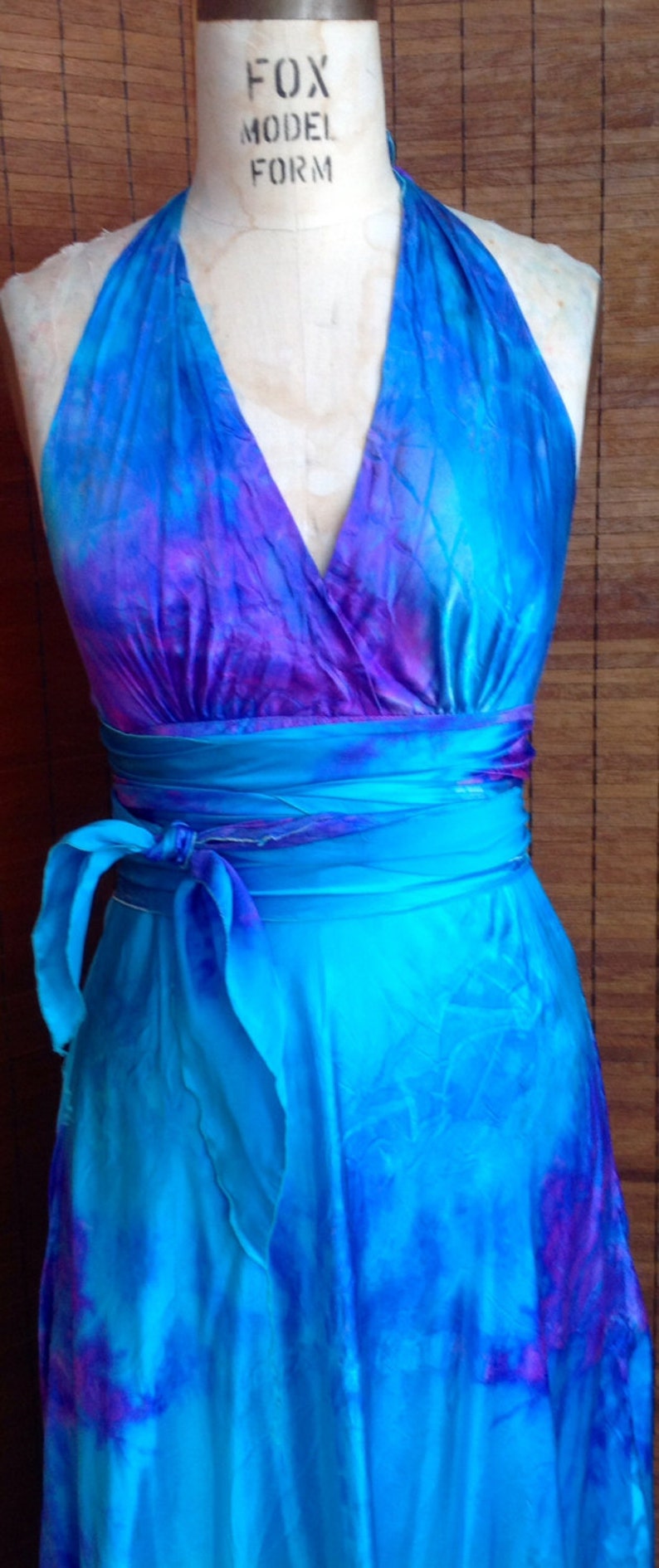 Turquoise Lavender Purple Silk Halter Wedding Dress With Train Etsy