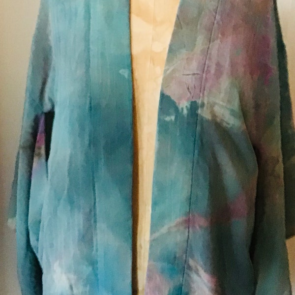 Reversible silk tie dye kimono Momosoho vintage hand dyed one of a kind