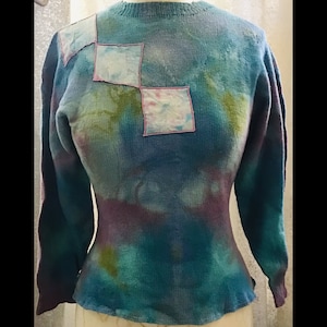 Hand knitted and hand dyed remade and upcycled sweater size small medium
