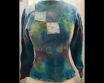 Hand knitted and hand dyed remade and upcycled sweater size small medium