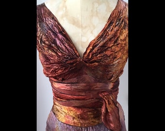 Copper gold satin henry boho bridal dress mother of the bride dress hand made hand dyed plus size maxi dress.