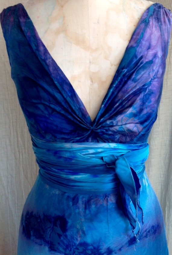 Deep Ocean Blue Silk Boho Bridal Tie Dye Wedding Gowns Island Etsy