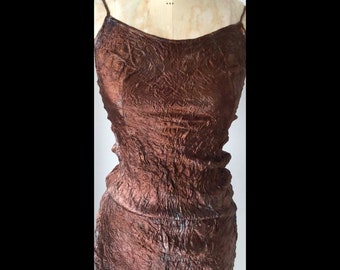 Copper satin textured slip dress artisanal dresses hand made hand dyed Momosoho