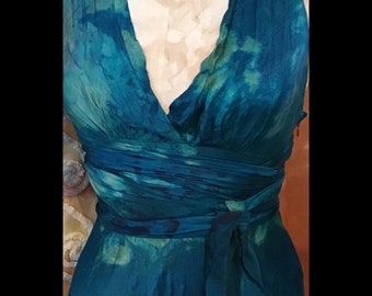 Plenet blue silk halter dress size petite/ small hand dyed tie dyed boho chic wedding dress beach boho fairy forest dress