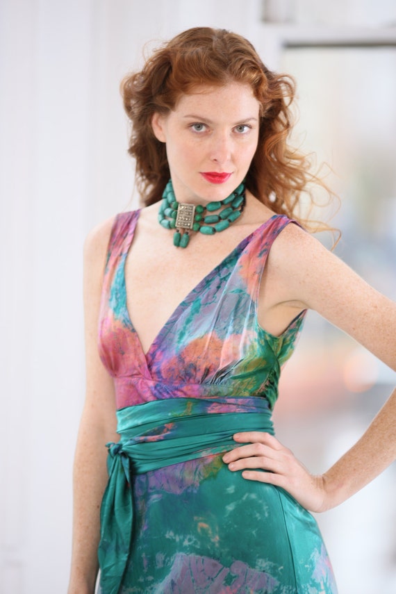 coral and turquoise dress
