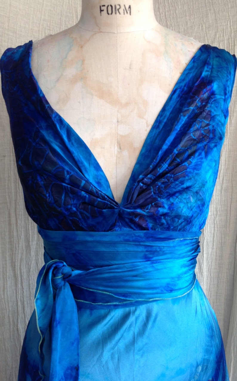 blue boho chic Henry dress tie dye silk gown beach