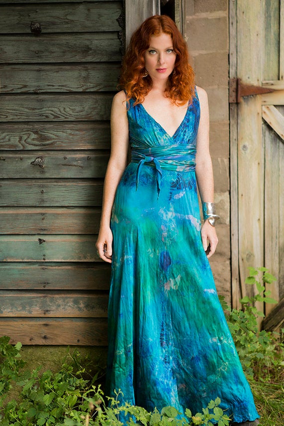 Planet Blue Silk Boho Mother Of The Bride Beach Wedding Dress Etsy