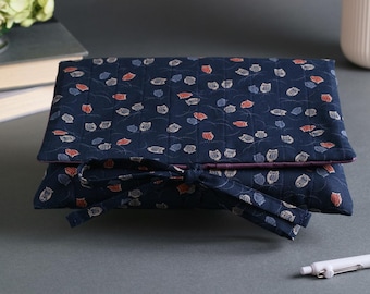 Funda acolchada mediana para libros: Estampado de búho japonés en algodón - Funda para libro/tableta/lector electrónico