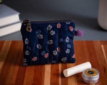 Colorful Owls Keychain Wallet | Japanese Indigo Fabric Handmade Zip Coin Pouch