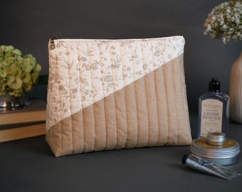 ¡Cuña grande con cremallera y diseño de estilo francés, acolchada, en color crema y beige!