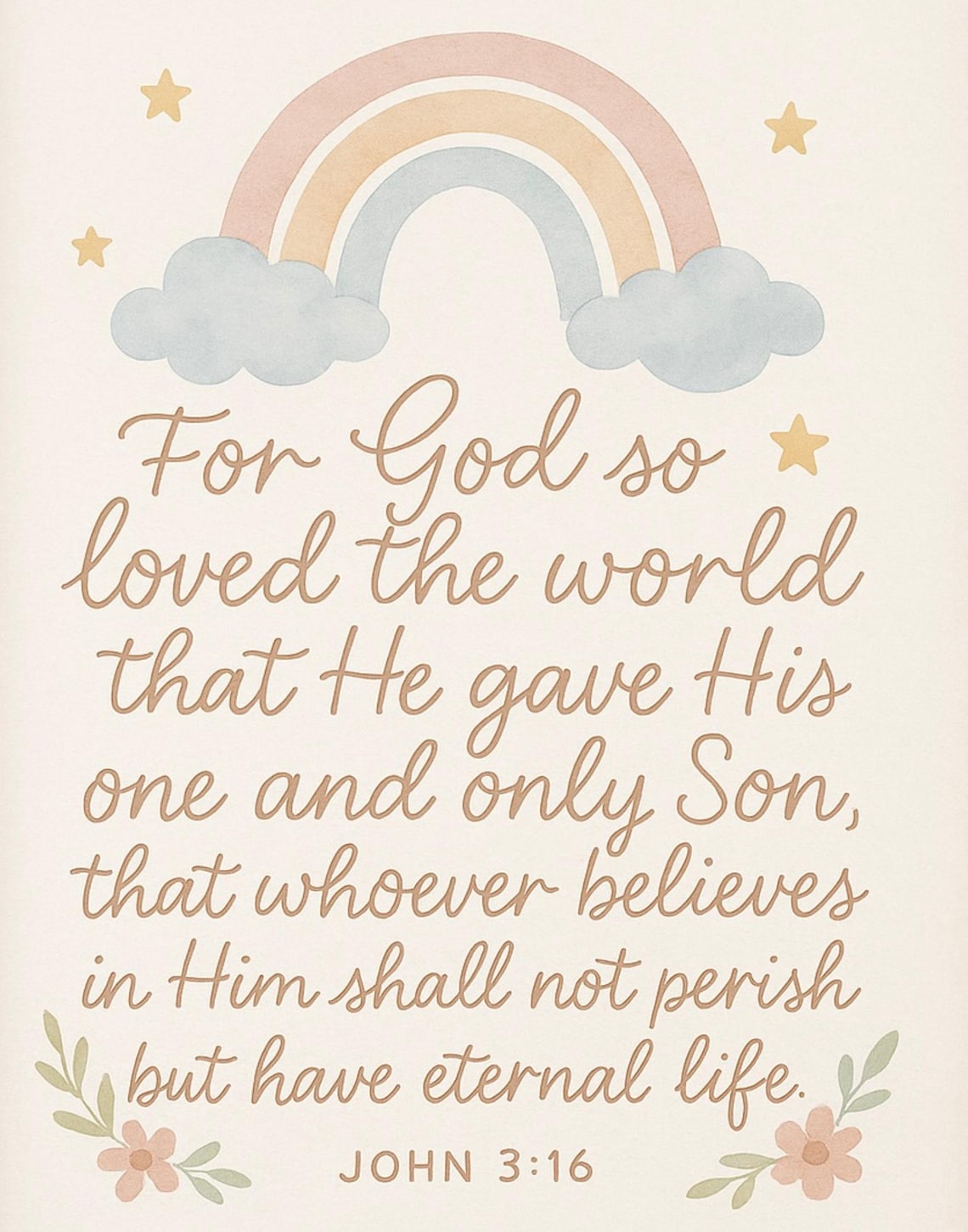 John 3:16 Bible Verse Wall Art for Kids | Christian Nursery Printable ...