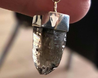 Raw Smoky Quartz Necklace, Silver Point Pendant, Earthy Crystal Jewelry, Healing Stone, Boho Style
