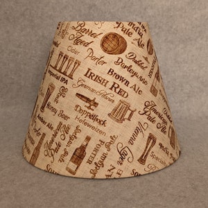 Beer and spirits lamp shade.  Alcohol.  Ale.  Keg. Barrel. Bar. Shades are 9.5&quot; x 5&quot; x 7&quot; tall