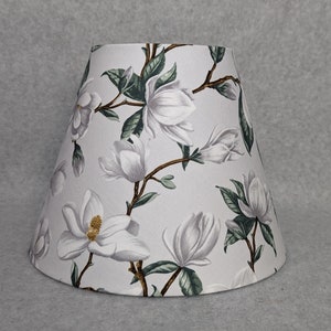 Magnolias on grey background lamp shade.  Magnolia.  Gray.  Flower. Shades are 9.5&quot; x 5&quot; x 7&quot; tall