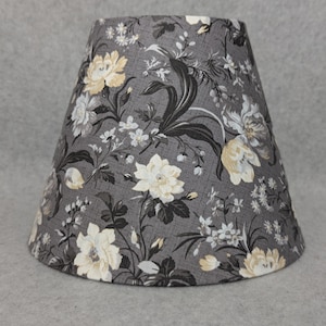 Dark grey / gray with yellow and white flowers lamp shade. Floral. Shade is 9.5 wide at the bottom, 5&quot; wide at the top and 7&quot; tall