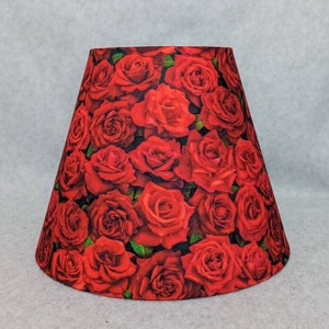 Rose lamp shade.  Roses. Garden. Red.  Shades are 9.5&quot; x 5&quot; x 7&quot; tall