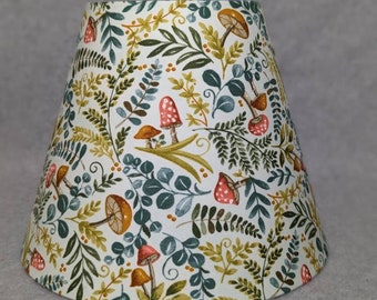 Mushrooms in the meadow lamp shade.  Leaves, plants. Fungus. Fungi. Mushroom.   Shades are 9.5" x 5" x 7" tall